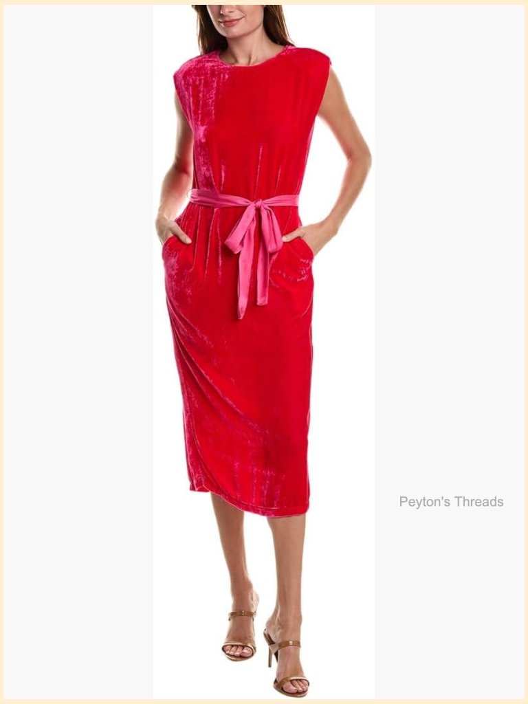 Sleeveless Velvet Midi Tie Dress High Neck Wrap